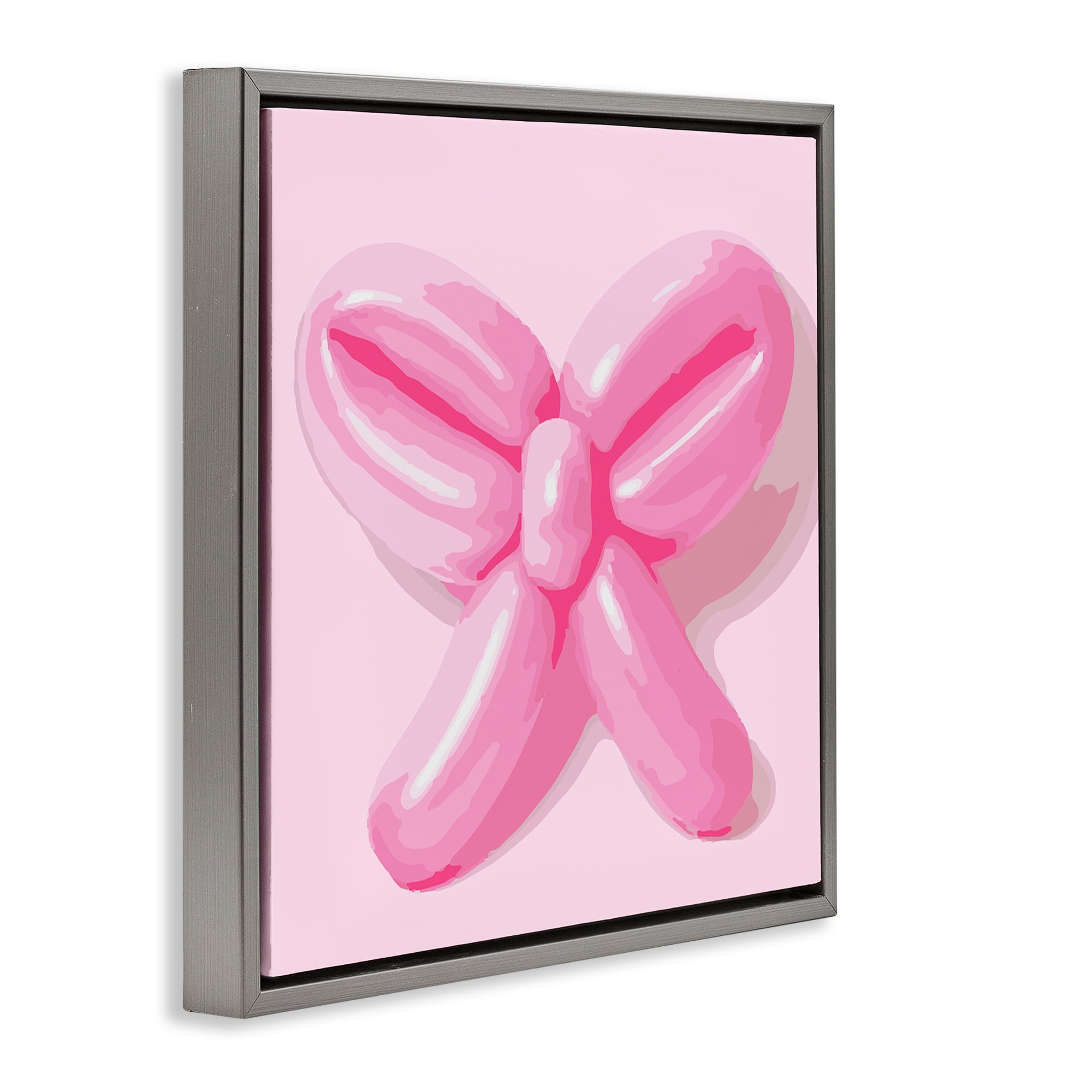 Stupell Industries Pink Balloon Bow Abstract Painting Gray Floater Framed Canvas Art Print Wall Art, 25 x 25