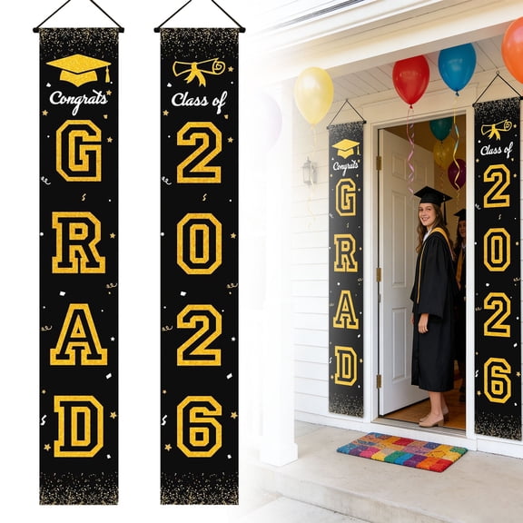 Vivcore Graduation Decorations 2026 Porch Banner Black Class Of 2026 Congrats Grad Backdrop Party Decor For Front Door