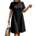 thumbnail image 2 of Levmjia Women's Short Sleeve Casual Dress Plus Size A Line Tunic Dress with Side Buttons Crew Neck Loose Fit Swing Dress for Summer, 2 of 7