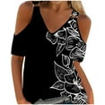 thumbnail image 2 of Womens Summer Tops Casual Summer Off Shoulder V Neck Positioning Print Short Sleeve TShirt Top Womens Tops Dressy Casual, 2 of 4