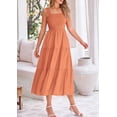 thumbnail image 4 of Vestido PRETTYGARDEN para mujer, midi, fruncido, de verano, marrón y naranja, 4 of 9