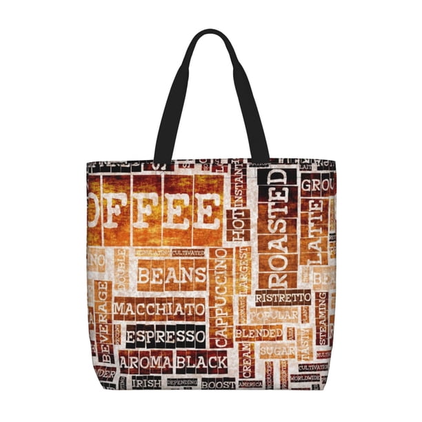 Fotbe Hand Drawn Vintage Coffee Bolsa Tote con Estampado para Mujer, Bolsos con Cremallera, Bolsa de Hombro Casual de Gran Capacidad con Bolsillos Internos