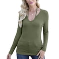 thumbnail image 3 of Womens Fall Clothes Long Sleeve Shirts Halter U Neck Ribbed Knit Slim Fitted Basic Casual Tops Green M, 3 of 9
