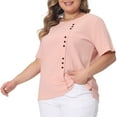 thumbnail image 2 of DARING DIVA Women's Plus Crew Neck Cotton Linen Blouse 4X Pink, 2 of 6