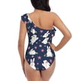 thumbnail image 6 of Yiaed Rabbit And Flower Print Women One Piece Swimsuits Tummy Control One Shoulder Bathing Suits Pattern Ruffle Swimwear-Medium, 6 of 8