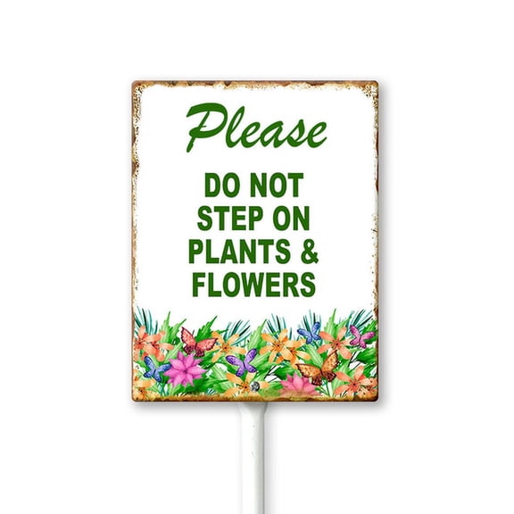 Eveokoki 8x12 Inch Please Do Not Step On Plants & Flowers Aluminum Lawn Sign Stand Yard Sign With Metal Stakes Kit Outside Garden Grass Farm Signs Outdoor Decorations