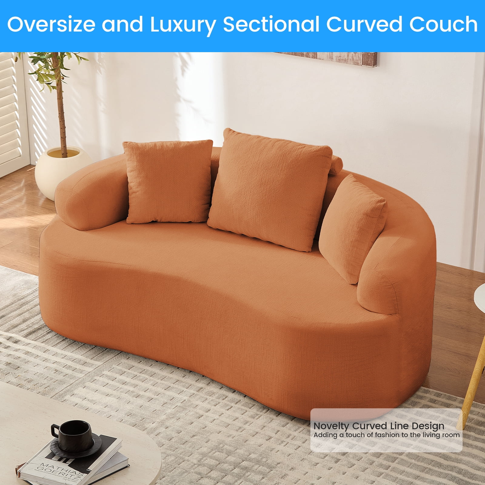 ZAFLY 67” Cloud Comfy Sofa, Deep Seat Loveseat for Living Room, Chenille 2 Seater Cloud Couch, No Assembly Required - Orange