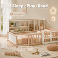 thumbnail image 6 of Miniyam Twin Size Floor Bed, Kids Wood Bed Frame with Guardrails, Side Bookshelf, Nude and White, 6 of 7