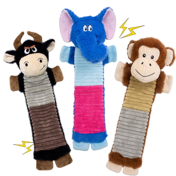 3 Pack No Stuffing Dog Squeaky Toys, Dog Chew Toys with Crinkle and Squeaker, Cute Animal Plush Toys to Keep Them Busy, Suitable for Large and Small Breeds .