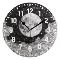 Yayeee 10" Wall Clock Battery Operated Quartz Round Silent Non-Ticking Home Decor,Black Moon