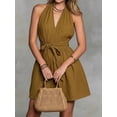 thumbnail image 4 of Jaimenalin Women'S Halter Deep V Neck Backless Tie Sleeveless Mini Dress Brown M, 4 of 5