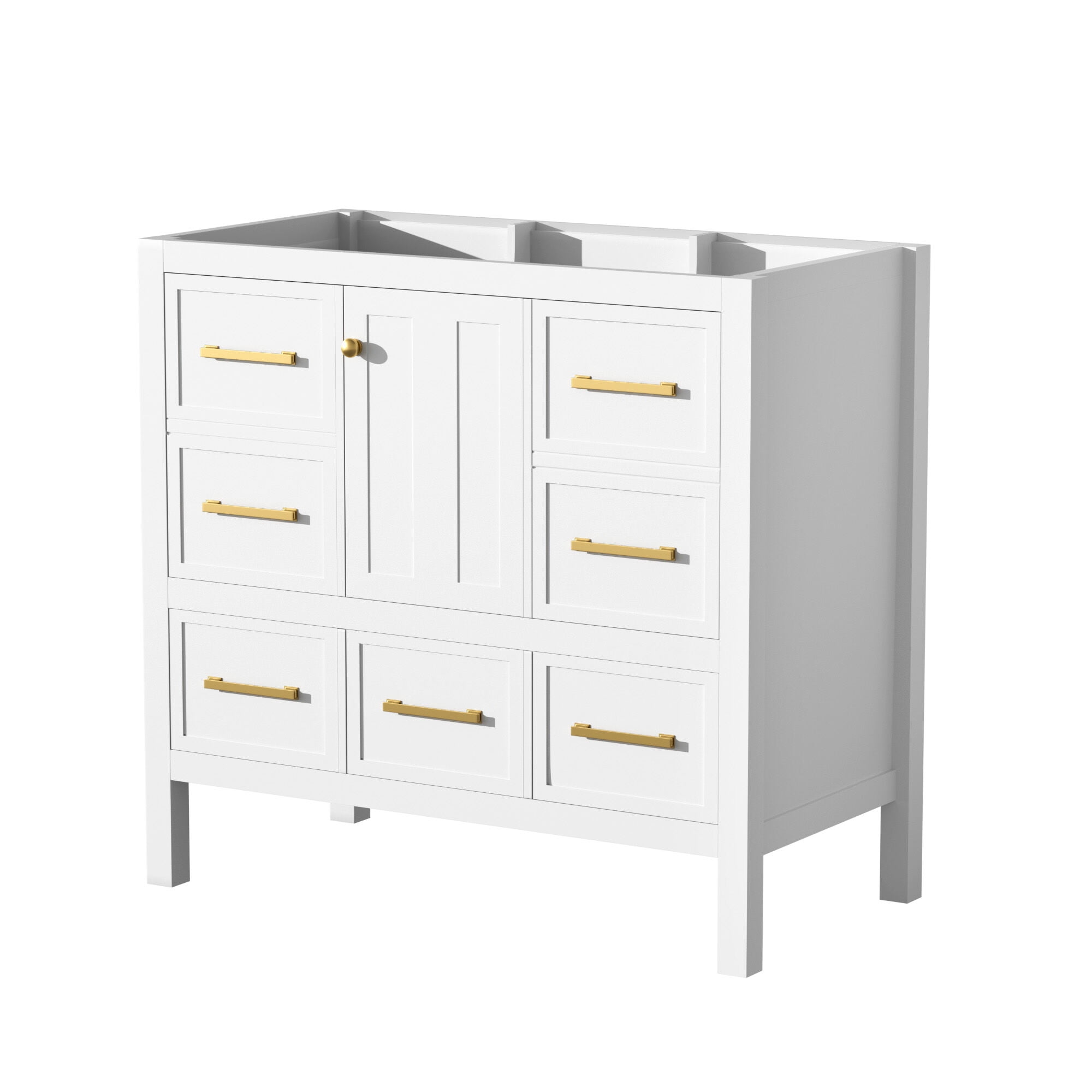 Modern Bathroom Vanity 36'' Bathroom Vanity without Sink, Solid Wood Frame Bathroom Storage Cabinet, Freestanding Vanity with 5 Drawers& Soft Closing Doors (NOT INCLUDE BASIN SINK ),Wooden Bathroom V