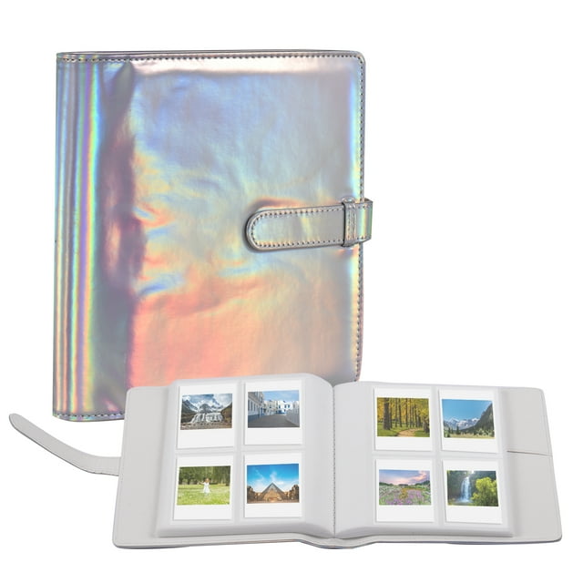 Graflsoa Rainbow Silver Instant Photo Album with 128 Transparent Pockets, 32 Pages, Waterproof Cover, Ideal for Polaroid Memories, Perfect Gift for All Occasions