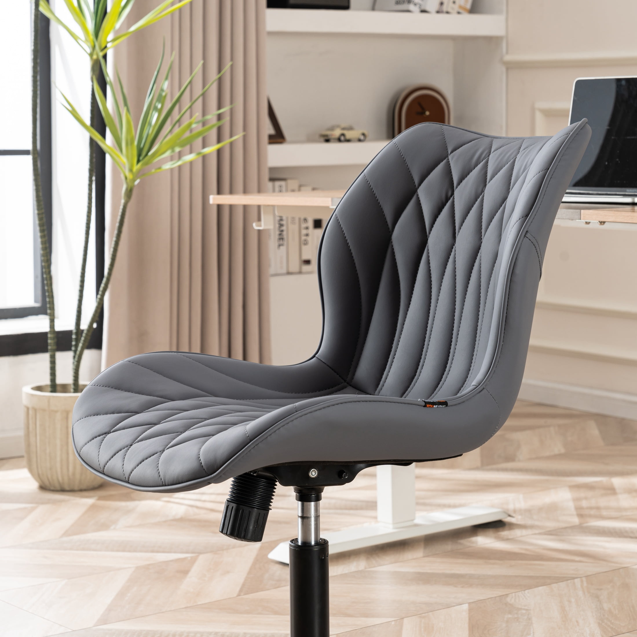 Kidol & Shellder PU Leather Desk Chair, Adjustable Swivel Office Chair, Upholstered Modern Task Chair with Wheels, Ergonomic Swivel Chair, High Back Chair, Gray Purple