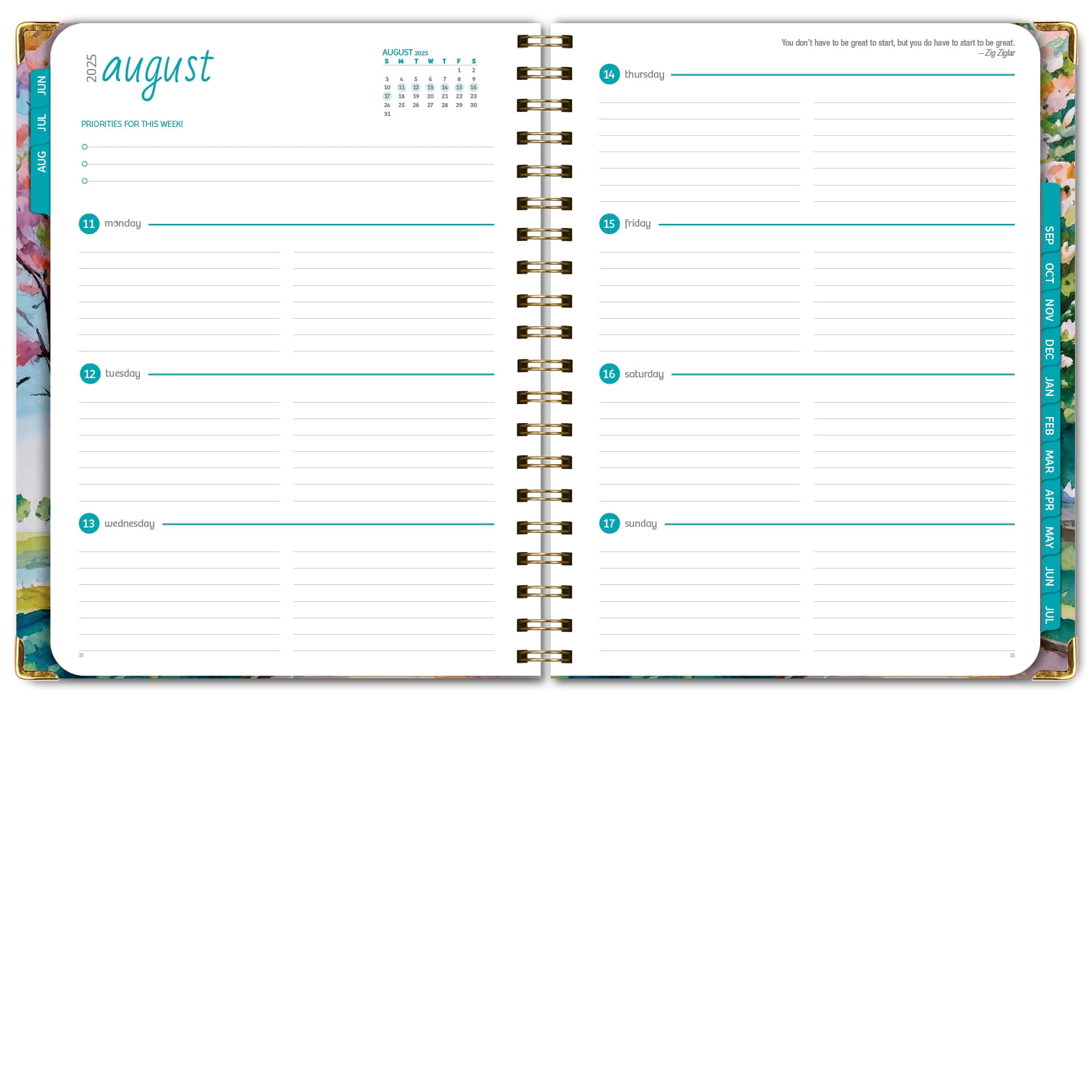 Academic Year 2025-2026 Planner, June 2025 - July 2026, 8.5"x11" Daily Weekly Monthly Planner Yearly Agenda, Hardcover, Bookmark, Pocket Folder and Sticky Note Set (Summer Bliss) (Watercolor Tree)