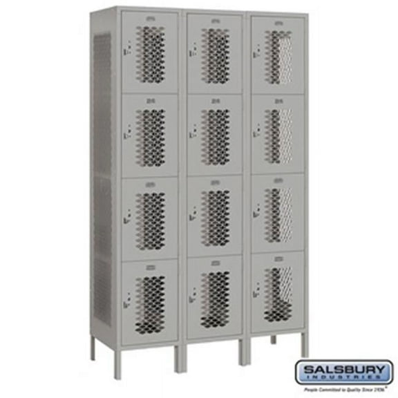 Salsbury 84368GY-A 3 x 6 x 18 in. Four Tier Extra Wide Vented Metal Locker, Gray - Assembled