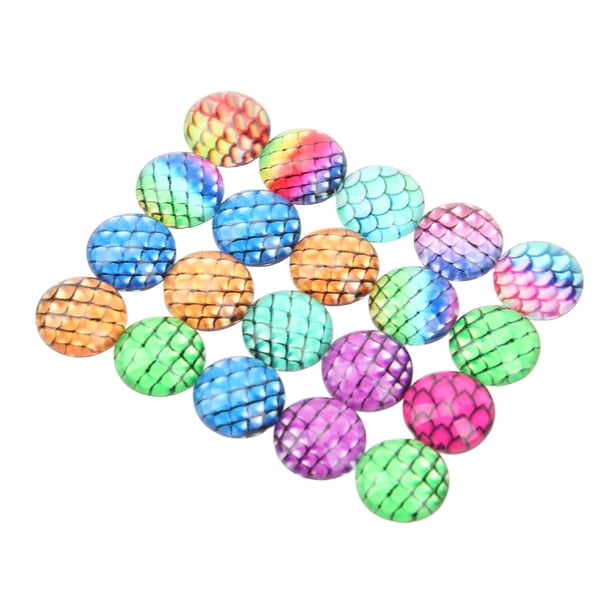 Cabujones planos de resina de escala de colores, 20 piezas Cabujones de vidrio de colores de resina de escala de dragón Cabujones planos redondos planos de colores mezclados elaborados con cuidado