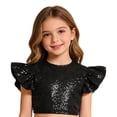 thumbnail image 3 of iiniim Girls Sparkle Sequin Dance Shirt Ruffle Sleeveless Crop Top For Jazz Hip-hop Stage Performance Black 6, 3 of 7