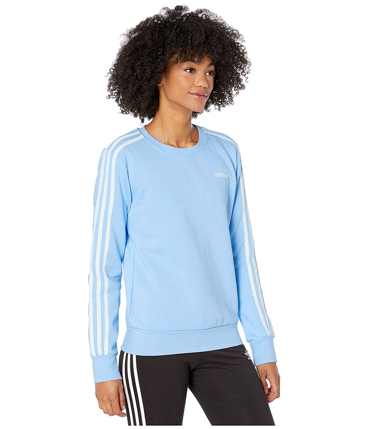 adidas Essential 3 Fleece Crew Sweatshirt Glow Blue/White - Walmart.com