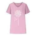 thumbnail image 4 of Wycnly Womens Tops Soft Breathable Cotton Linen Fashion Plus Size Tshirts Summer Casual Dandelion Print V-Neck Short Sleeve Blouse Pink l, 4 of 6