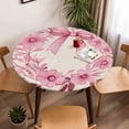 thumbnail image 5 of Pink Bow Wreath Elastic Fitted Round Table Cover Flower Leaf Waterproof Outdoor Tablecloth for Holiday Party, Picnic, Patio & Dining Fits Tables Up to 45"-54", 5 of 8