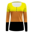 thumbnail image 6 of Women's Striped Henley Tops Long Sleeve Button Down Slim Fit T Shirts Scoop Neck Ribbed Knit Basic Casual Shirts Outfits (S, Yellow), 6 of 6