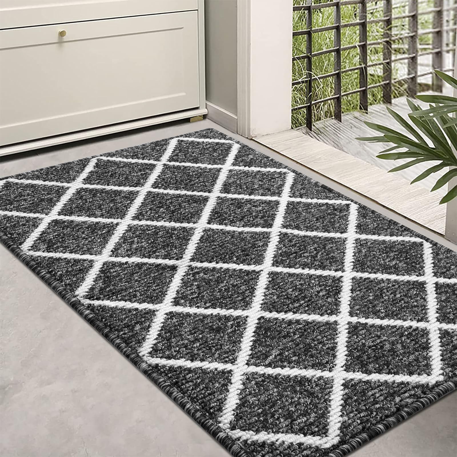 Buganda Indoor Door Mat, 24"x 36", Non Slip Low-Profile Entrance Rug Front Inside Doormats Dirt Trapper Entry Door Rugs for Entryway, Black