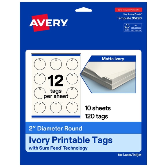 Avery 2" Diameter Round Tags, Matte Ivory, 120ct