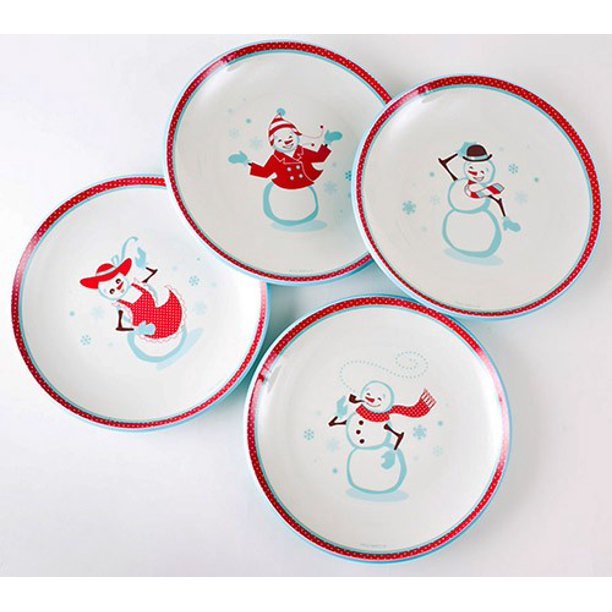Set of 4 Tinsel Town Snowman Plates ME 0068