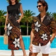 thumbnail image 4 of Jeiento Polynesia Flowers Matching Hawaiian Outfits for Couples Mens Summer Shirts Plus Size Floral Dress Men Button Down Shirt Sleeveless Dress for Women Coupleoutfits, 4 of 6