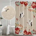 thumbnail image 5 of Rustic Crane Shower Curtain, Waterproof Shower Curtains for Bathroom, Vintage Red Teal Spring Floral Botanical Washable Fabric Bathtub Curtain Set Bath Decor with 12 Hooks Long 72"x84", 5 of 8