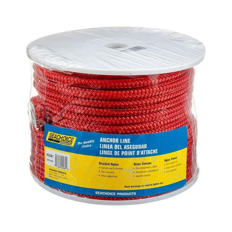 Seachoice Boat Anchor Rope, Double-Braid, Nylon, Achor Line, 1/2 In. X 150  Ft., Red 