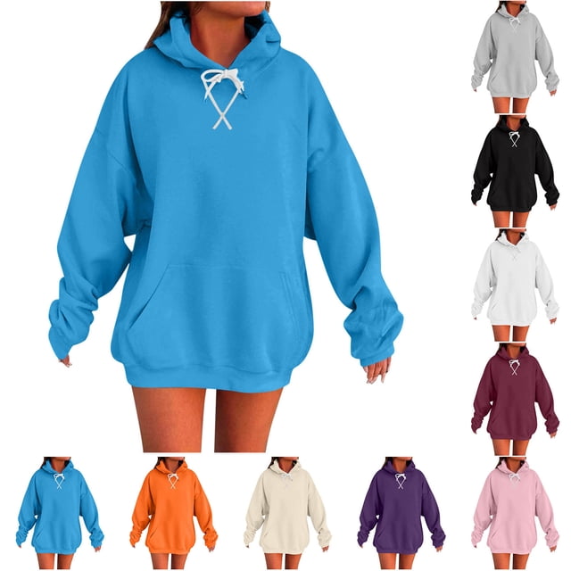 Camisetas para mujer,Sudadera con capucha para mujer, informal, holgada, de manga larga con bolsillos, mezcla de poliéster, cómoda para uso diario, sopatenor