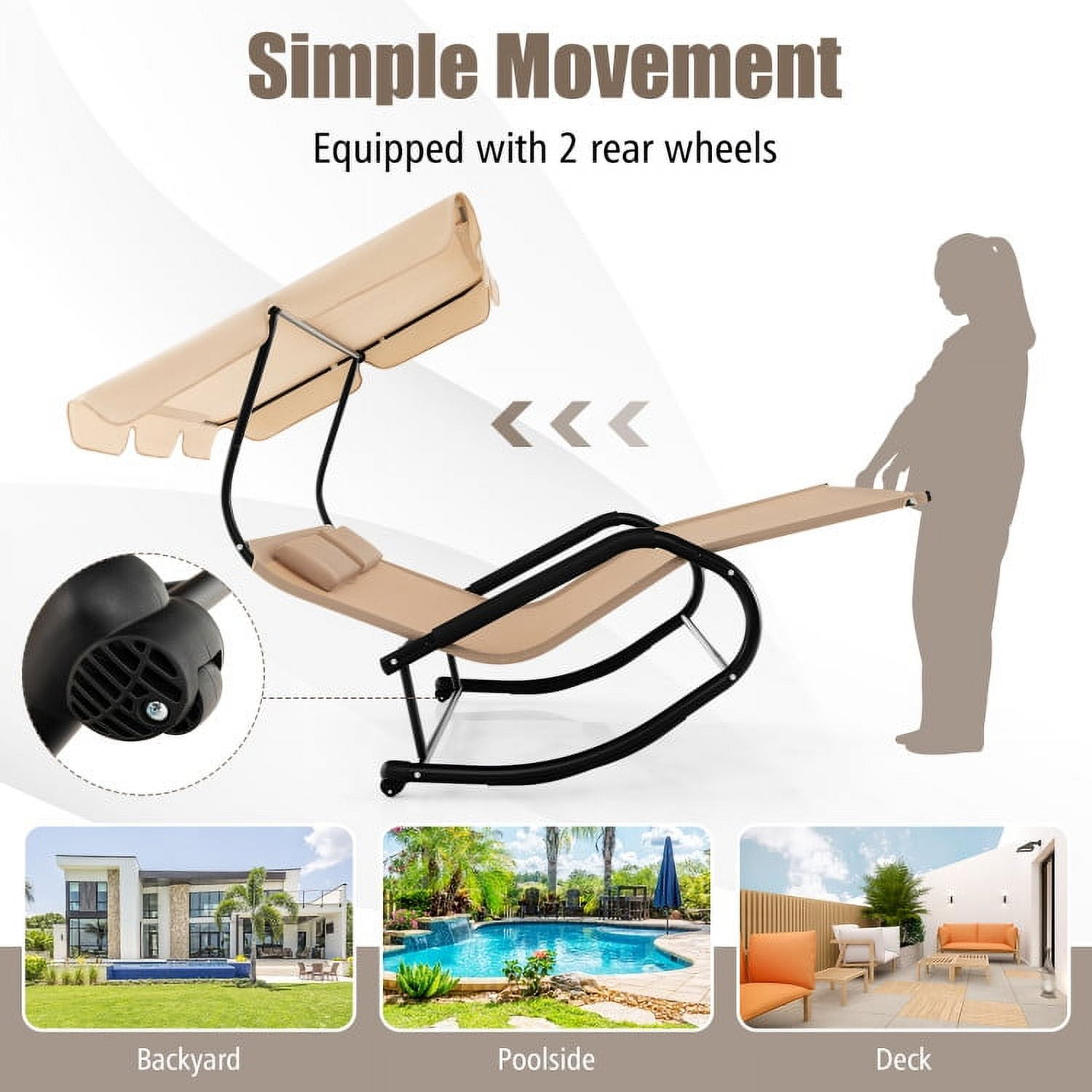 Aimee Lii Outdoor Double Rocking Chair with Awning, Patio Rocker Chair for Lawn, Porch and Garden, Beige Aimee Lii Outdoor Double Rocking Chair with Awning, Patio Rocker Chair for Lawn, Porch and Garden, Beige