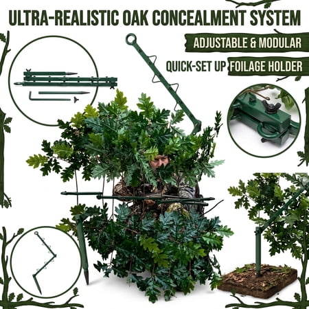 Hunting Concealment Tree Branch Stands Camouflage Branch Bracket With Realistic Oak Leaves Portable Tree Camo Accessories Adjustable Multi-Hook Camo Strap For Deer Turkey
