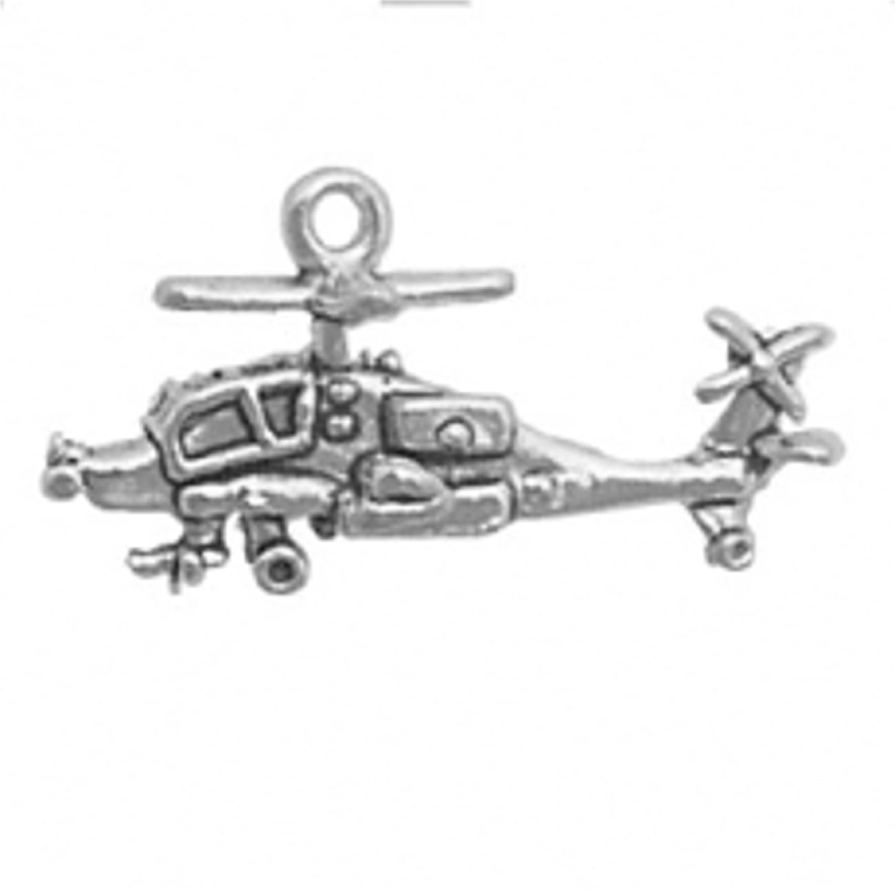 Sterling Silver 18" .8mm Box Chain 3D Apache Helicopter Gunship Pendant  Necklace - Walmart.com