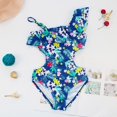 thumbnail image 2 of Utlike Girls Swimwear Leaf Print Swimsuit Summer Chest Ruffled Edge Suspender Waist Back Hollowed Out Casual Beach Bathing Suit For Girls Size 10 Years-11 Years, 2 of 6