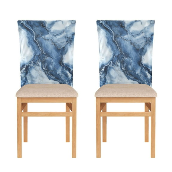 WOBOGO Ink Blue White Marble Dining Room Chair Covers 2 Pieces Super Fit Elastic Fiber Removable Washable Protective Cover