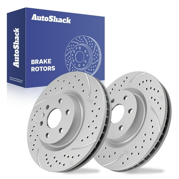 AutoShack Front Vented Drilled & Slotted Coated Brake Rotors Silver Matte Finish 2-PC Set Replacement for 2010-2016 Cadillac SRX 2011 Saab 9-4X TurboGuard 13.59" (345.1 mm)