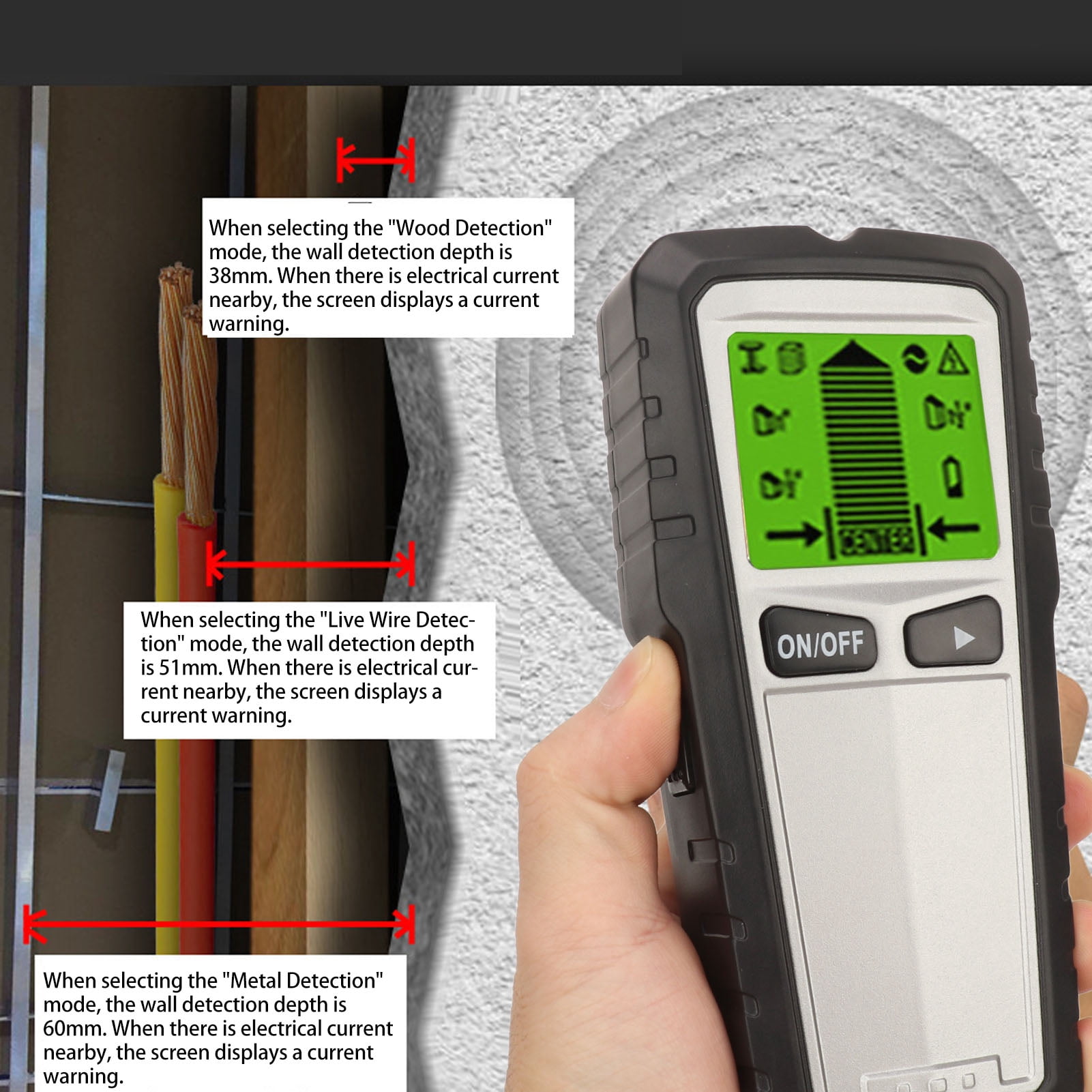 BOKYAN Stud Finder Wall Scanner Stud Detector with LCD Display for Wood AC Wire Metal Studs Joist Pipe (7.48 inches / 19 cm)
