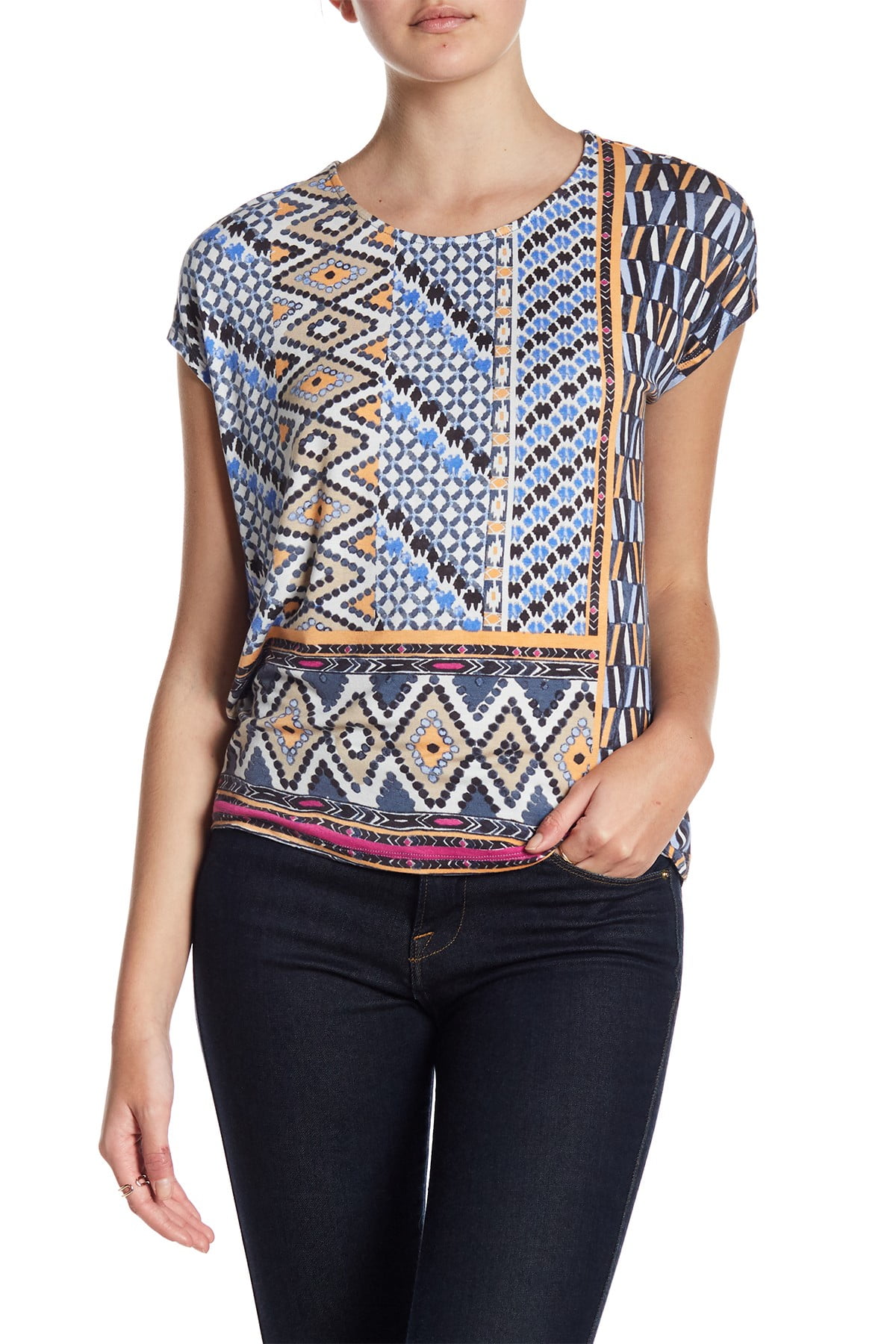 NIC+ZOE Nic + Zoe NEW Blue Womens Size Large PL Petite GeoPrint Knit