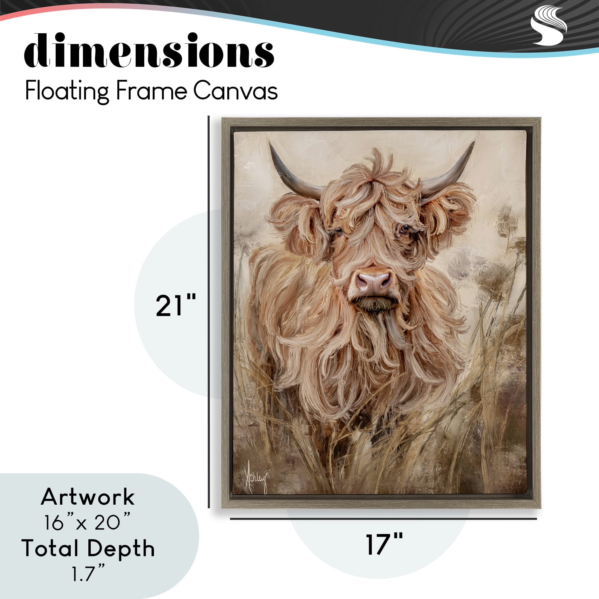 Curly Haired Highland Cattle Brown Framed Floater Canvas Wall Art, design by Ashley Bradley