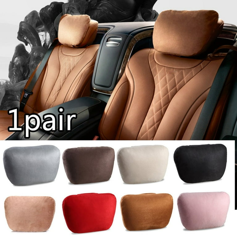 Brown Car Headrest Pillow Set Leather Seat Supports Back Cushion