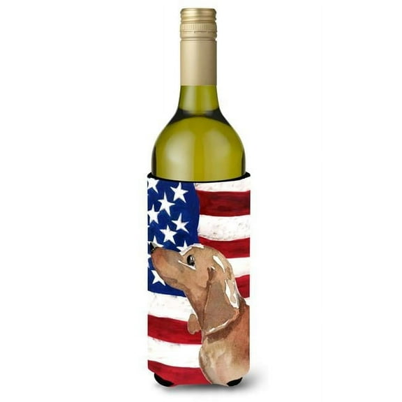 Red Tan Dachshund Patriotic Wine Bottle Beverge Insulator Hugger