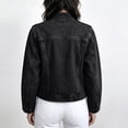 thumbnail image 3 of Women's Stand Collar Denim Jacket, Long Sleeve Double Breasted Cropped Jean Coat, Casual Military Style Denim Outerwear for Daily Street Wear 02-Black M, 3 of 4