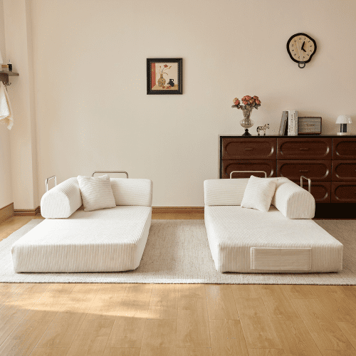 78.8" Convertible Sofa Bed, Convertible Boneless Modular Sectional Futon Loveseat, Sleeper Couch for Living Room Bedroom, No Assembly Required, White