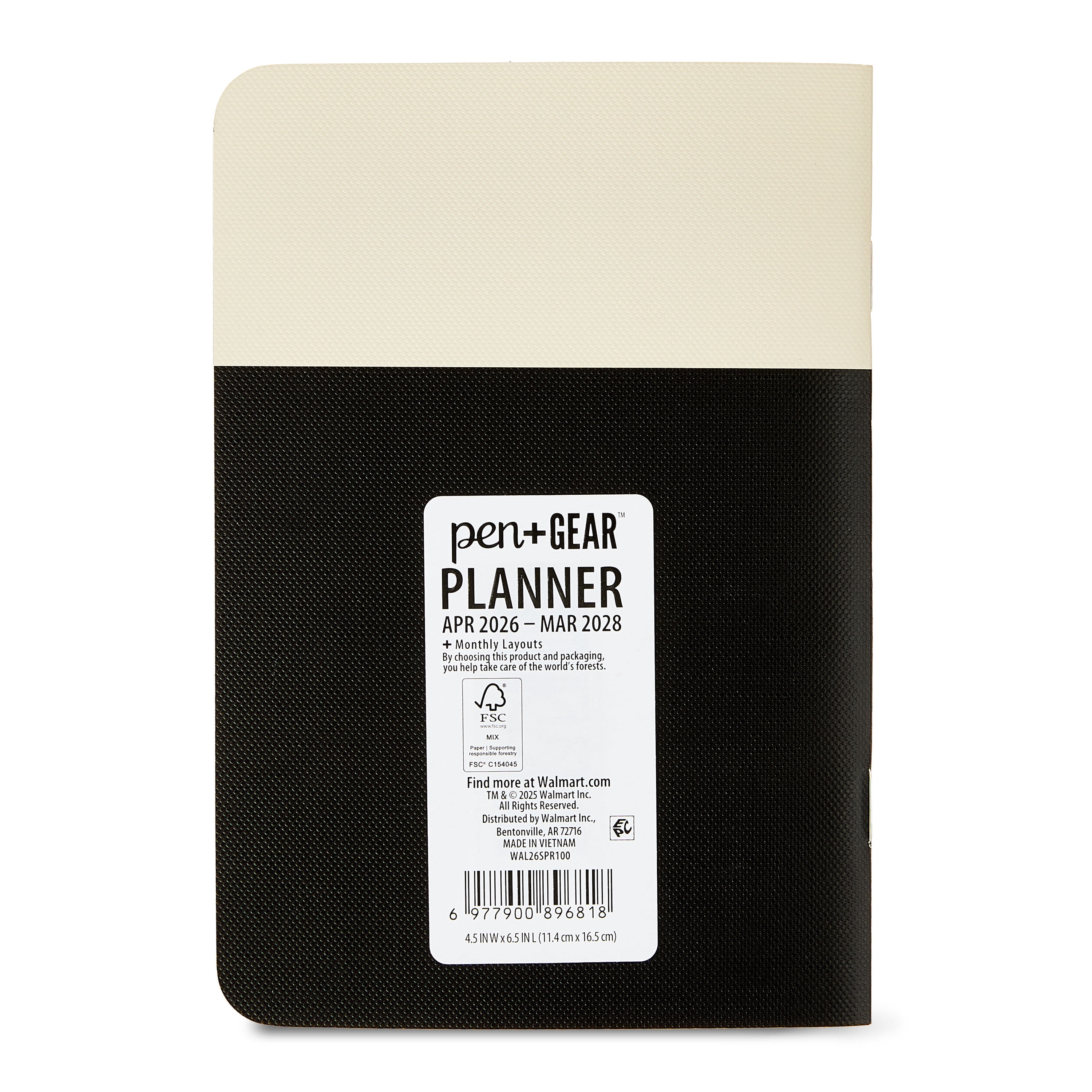 Pen+ Gear Monthly Small (4.5" x 6.5") Two-Tone Papyruse Beige and Black Textured 24 Month Pocket Planner