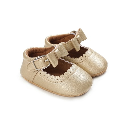 

Genuiskids Baby Girls Princess Shoes Mary Jane Sweet Solid Color Bow Lace Decor First Walker Soft Rubber PU Flats Non-slip Shoes Infant Prewalker