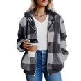 thumbnail image 4 of Women's Lightweight Plaid Shacket Fleece Lined Hooded Jacket Long Sleeve Warm Coat Casual Fall Winter Fashion, 4 of 6
