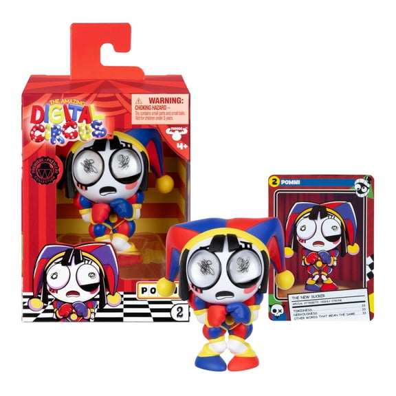 Amazing Digital Circus Pomni 4" Collectible Vinyl Figure with Jittery Eyes and Collector Card, Ages 4 